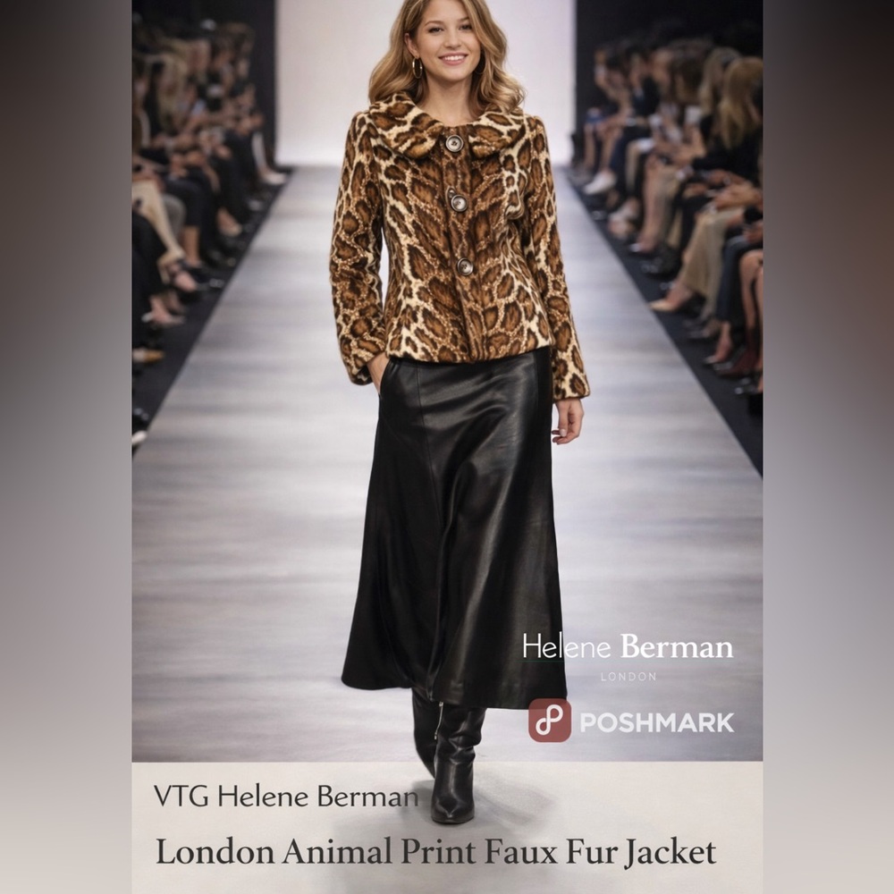 VTG Helene Berman London Faux Fur Print Jacket Mob Wife Luxe Blazer, Size S